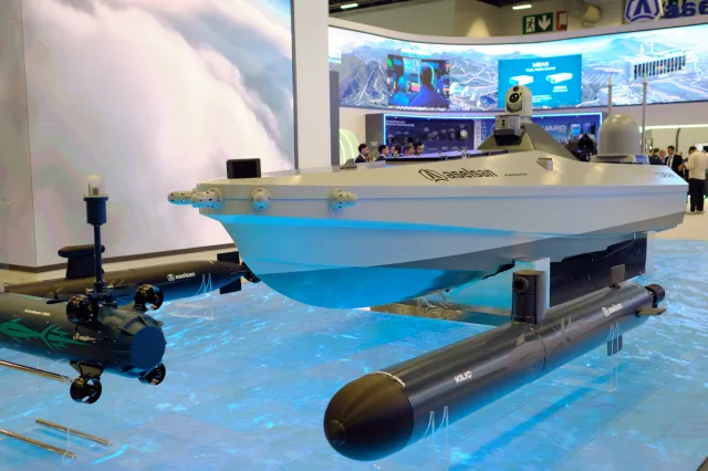 File image: Aselsan unmanned surface vessel and underwater drone systems showcased during SAHA 2026 at Istanbul Expo Center on May 08, 2026 in Istanbul, Turkey.