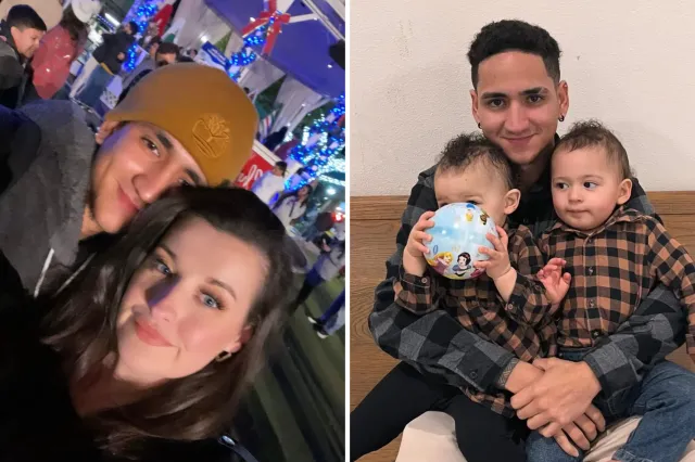 Left: Madison Crider and Victor Peralta Perez. Right: Peralta Perez with the couple’s twin children after his ICE detention ordeal.