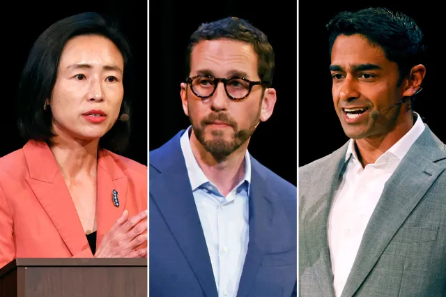 Connie Chan, Scott Wiener Saikat Chakrabarti participate in a debate on March 31, 2026 in San Francisco.