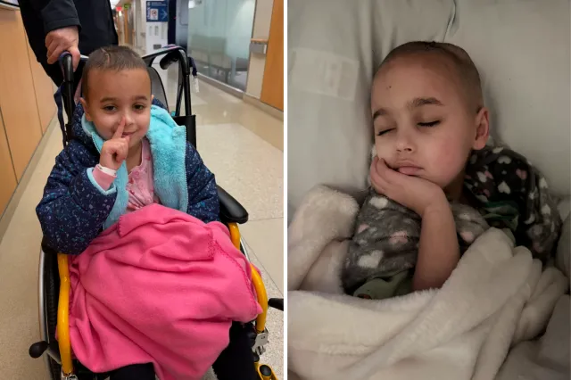 Alessia in a wheelchair in hospital.