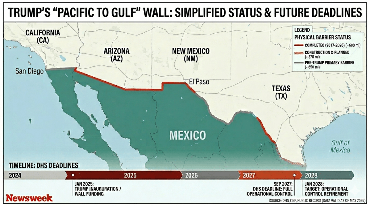 Map Shows Trump's Pacific to Gulf of Mexico Wall as DHS Sets 2027 Deadline