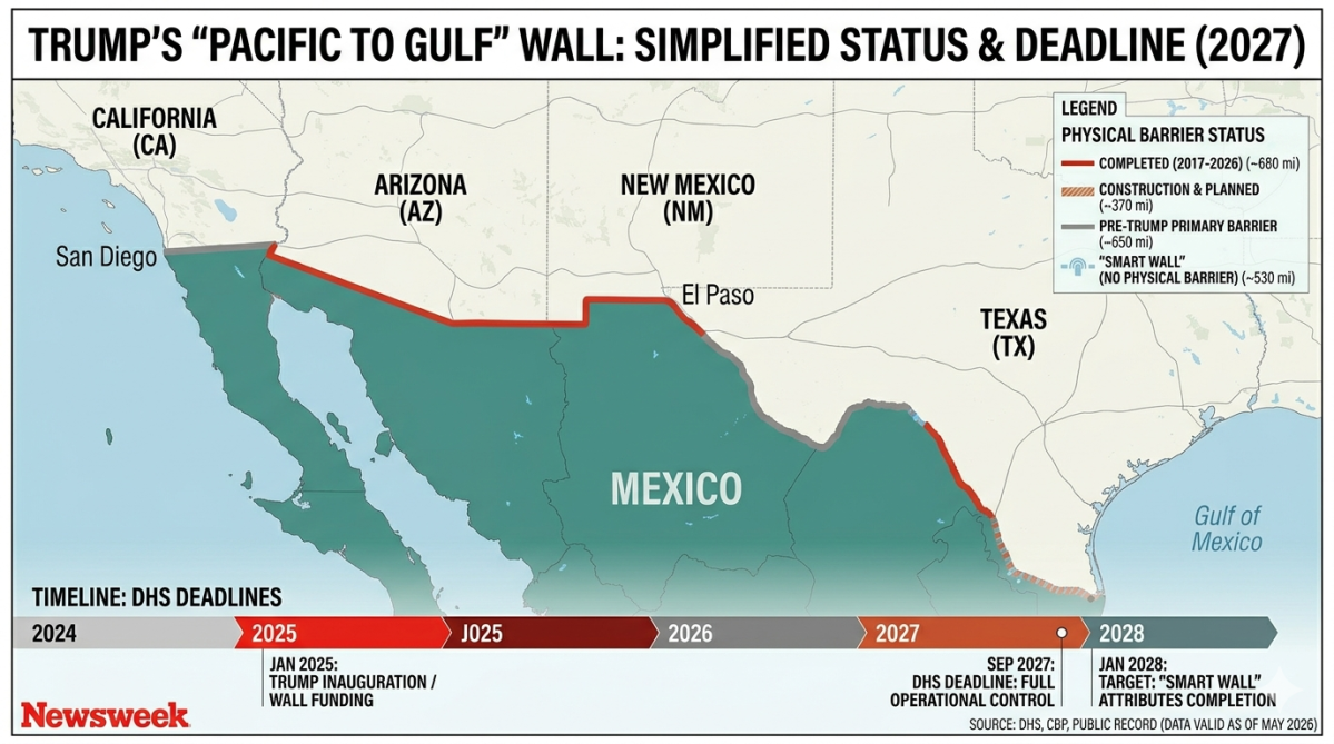 Map Shows Trump's Pacific to Gulf of Mexico Wall as DHS Sets 2027 Deadline