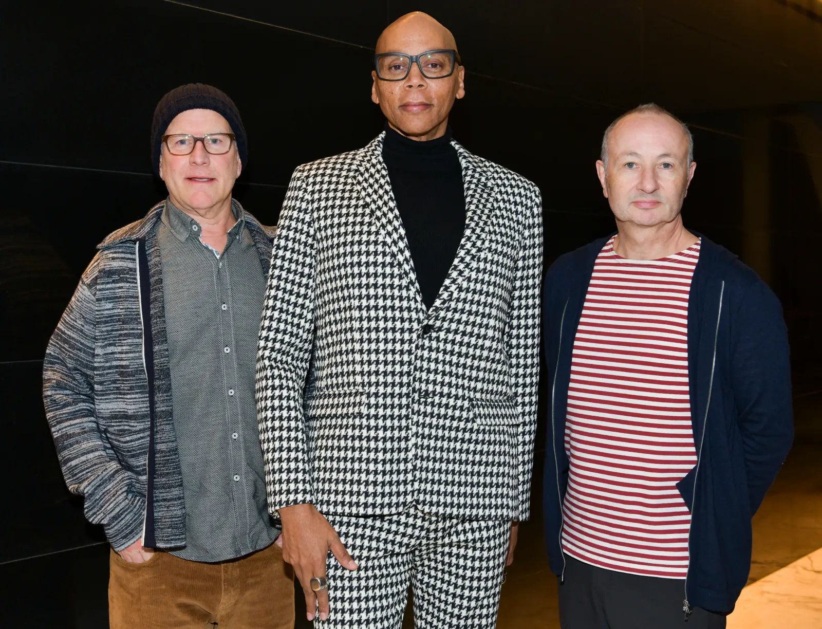 LOS ANGELES, CALIFORNIA - DECEMBER 05:(L-R)  Randy Barbato, RuPaul, and Fenton Bailey attend the Los Angeles Special Screening of 