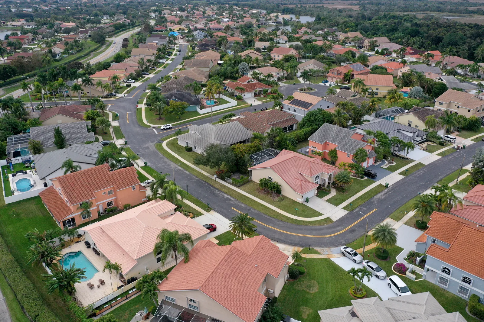 An aerial view of homes in Boca Raton, Florida, on January 26, 2023.