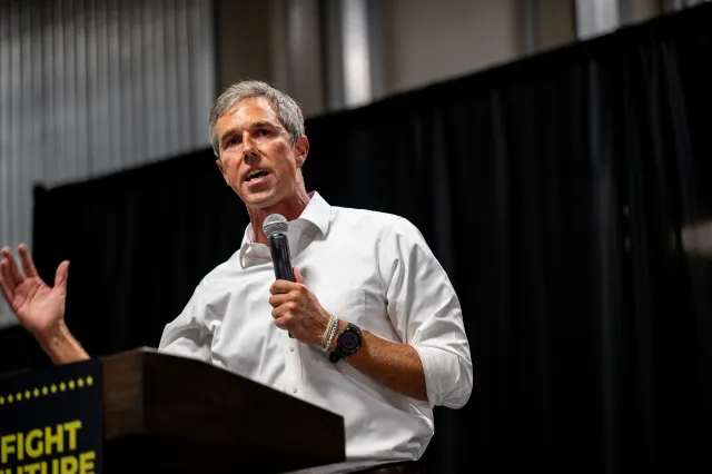 Former U.S. Representative Beto O'Rourke speaks to attendees during a