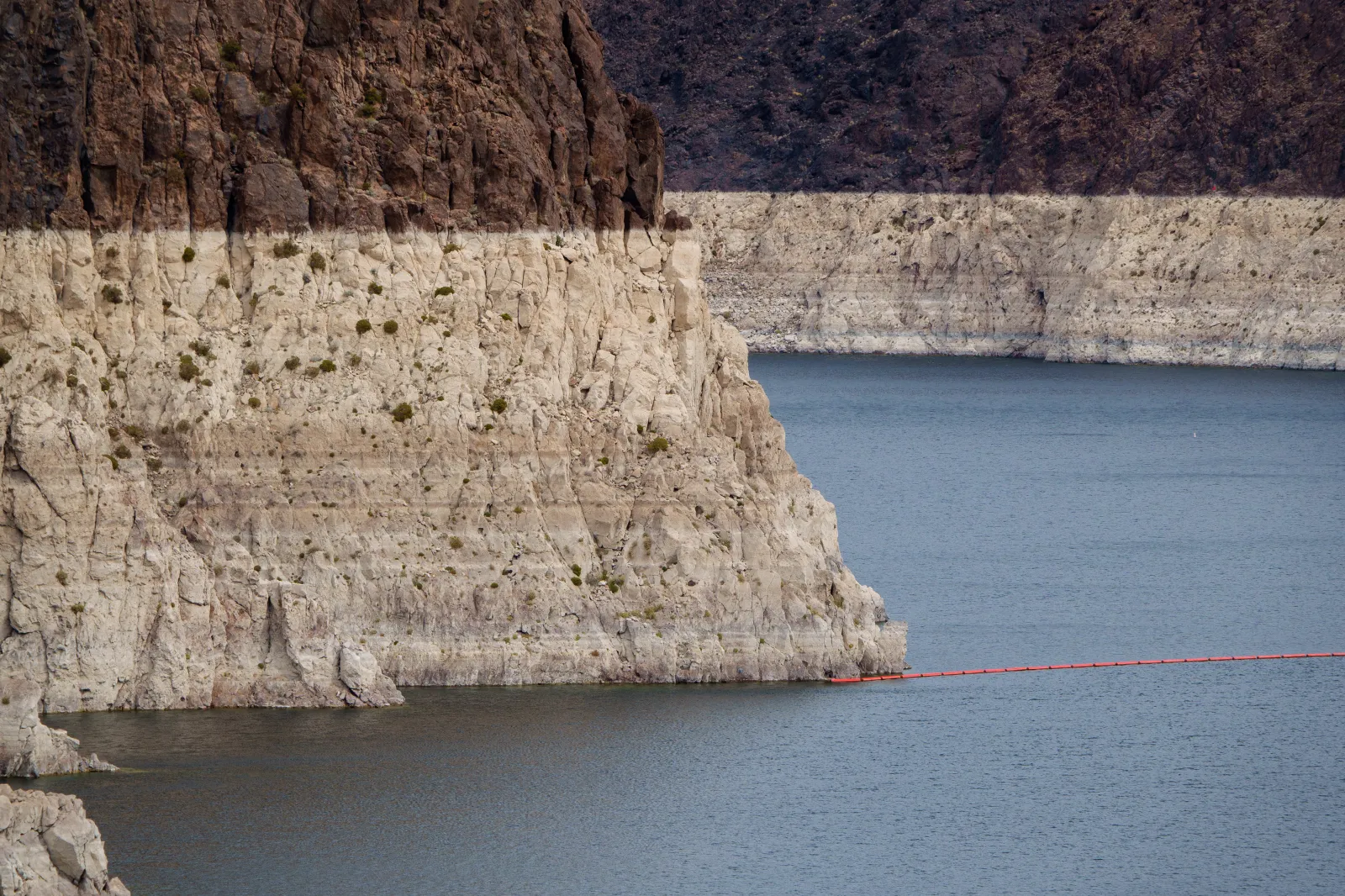 Lake Mead and the "bathtub ring" are shown along the Colorado River near the Hoover Dam on March 14, 2025, in Boulder City, Nevada.