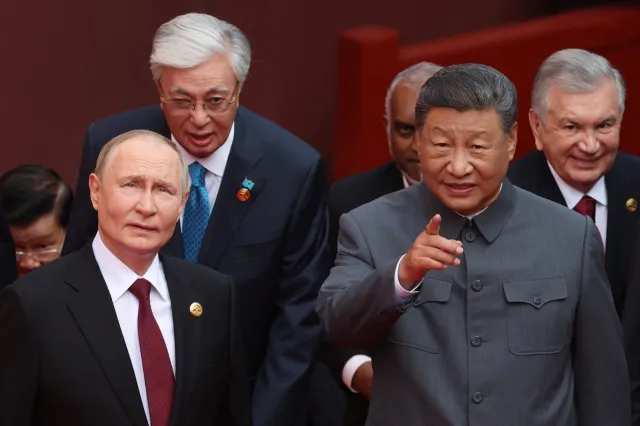 Russia's President Vladimir Putin and China's President Xi Jinping mark the 80th anniversary of victory over Japan and the end of World War II on September 3, 2025, in Tiananmen Square, Beijing, China.