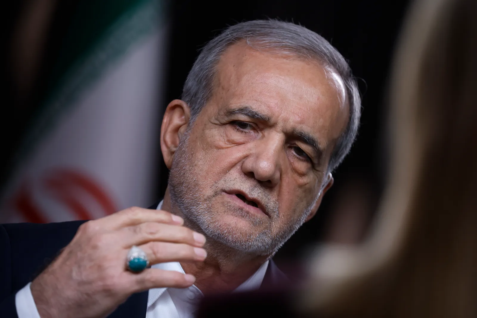 Iranian President Masoud Pezeshkian speaks with Fox News Channel's Martha MacCallum during an interview on September 25, 2025, in New York City. (Photo by John Lamparski/Getty Images)