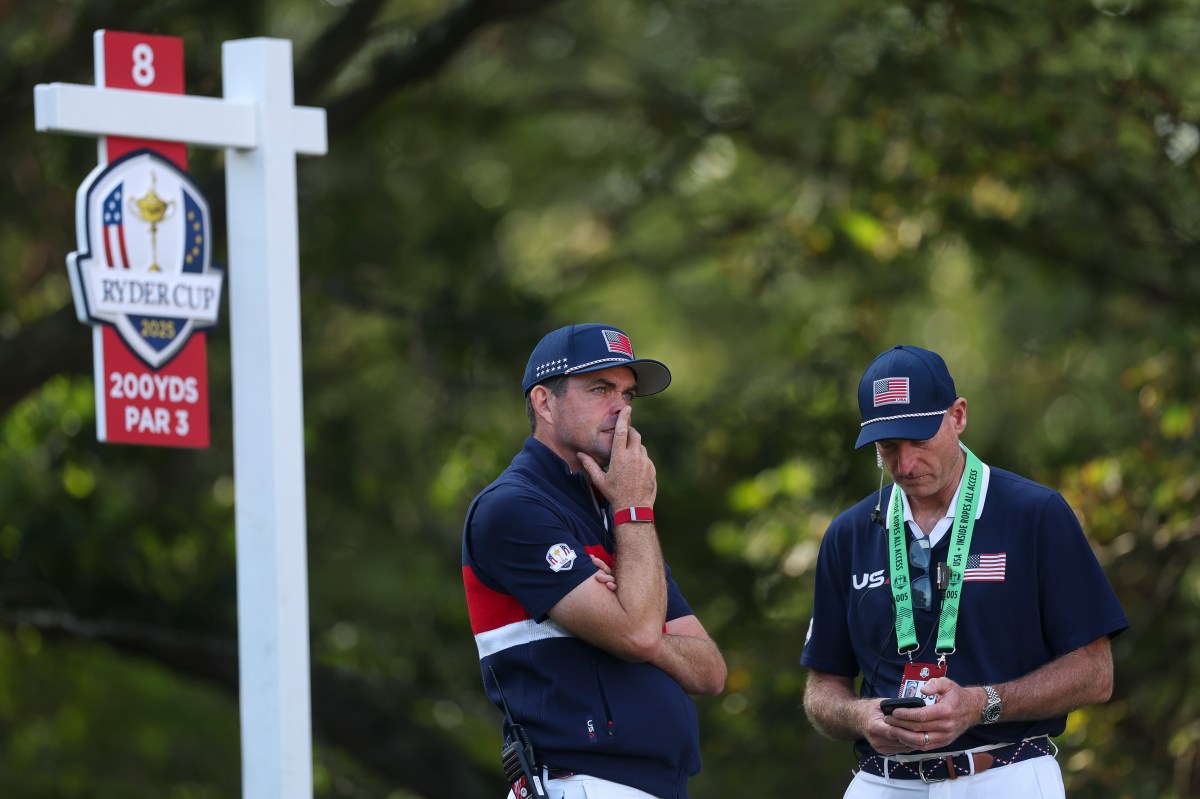 Keegan Bradley and Jim Furyk at practice