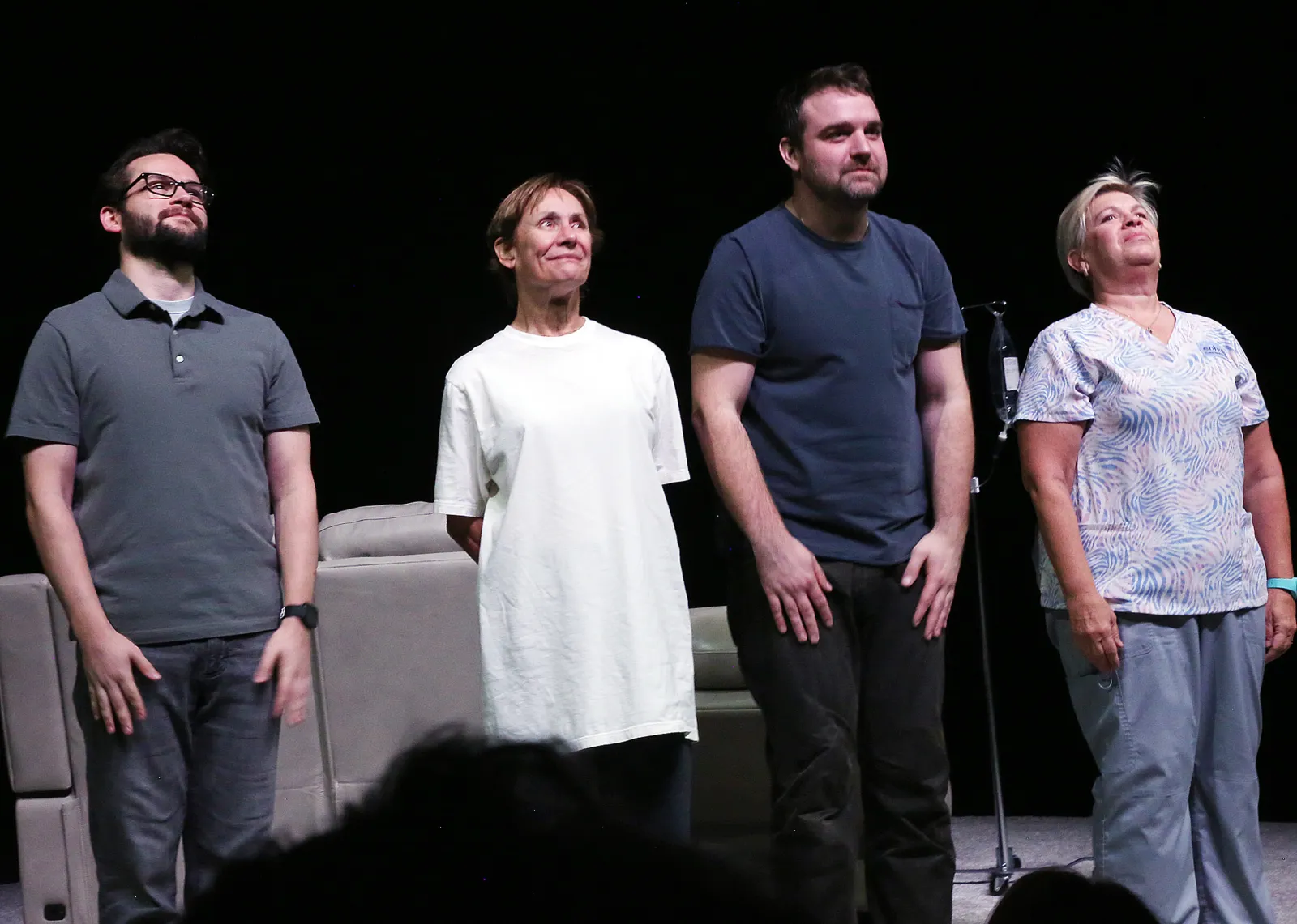 NEW YORK, NEW YORK - OCTOBER 30: (L-R) John Drea, Laurie Metcalf, Micah Stock and Meighan Gerachis during the opening night curtain call for "Little Bear Ridge Road" on Broadway at Michael's New York on October 30, 2025, in New York City. (Photo by Bruce Glikas/WireImage)