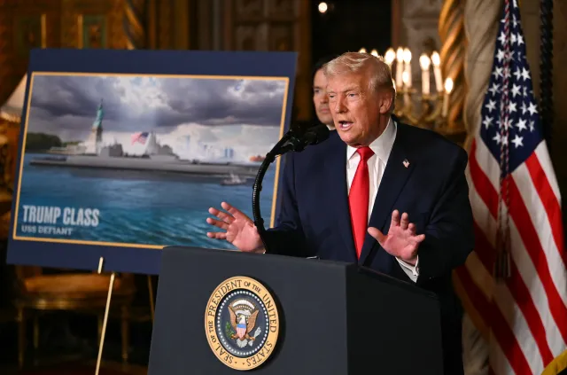 US President Donald Trump speaks after announcing the US Navy's new Golden Fleet initiative, unveiling a new class of warships, at Mar-a-Lago in Palm Beach, Florida, on December 22, 2025.