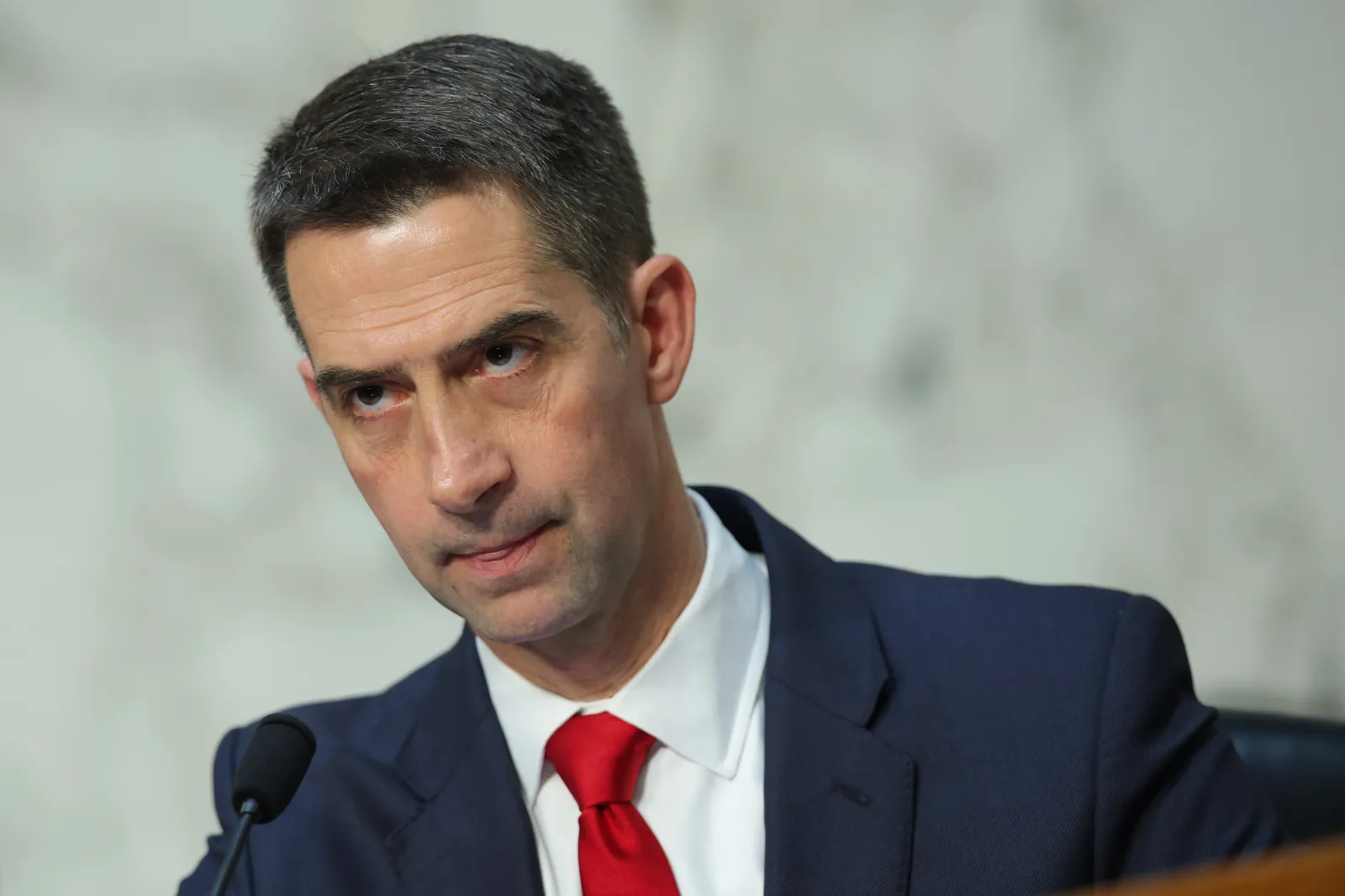U.S. Sen. Tom Cotton (R-AR) speaks during a Senate Intelligence Committee hearing on worldwide threats in the Hart Senate Office Building on March 18, 2026 in Washington, DC.