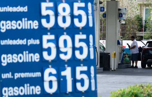 LOS ANGELES, CALIFORNIA - MARCH 30: Gas prices are displayed at an Arco gas station on March 30, 2026 in Los Angeles, California. The average price of one gallon of regular self-service gasoline rose to $5.99 today in Los Angeles County, climbing from $4.69 one month ago, amid the ongoing war with Iran. (Photo by Mario Tama/Getty Images)