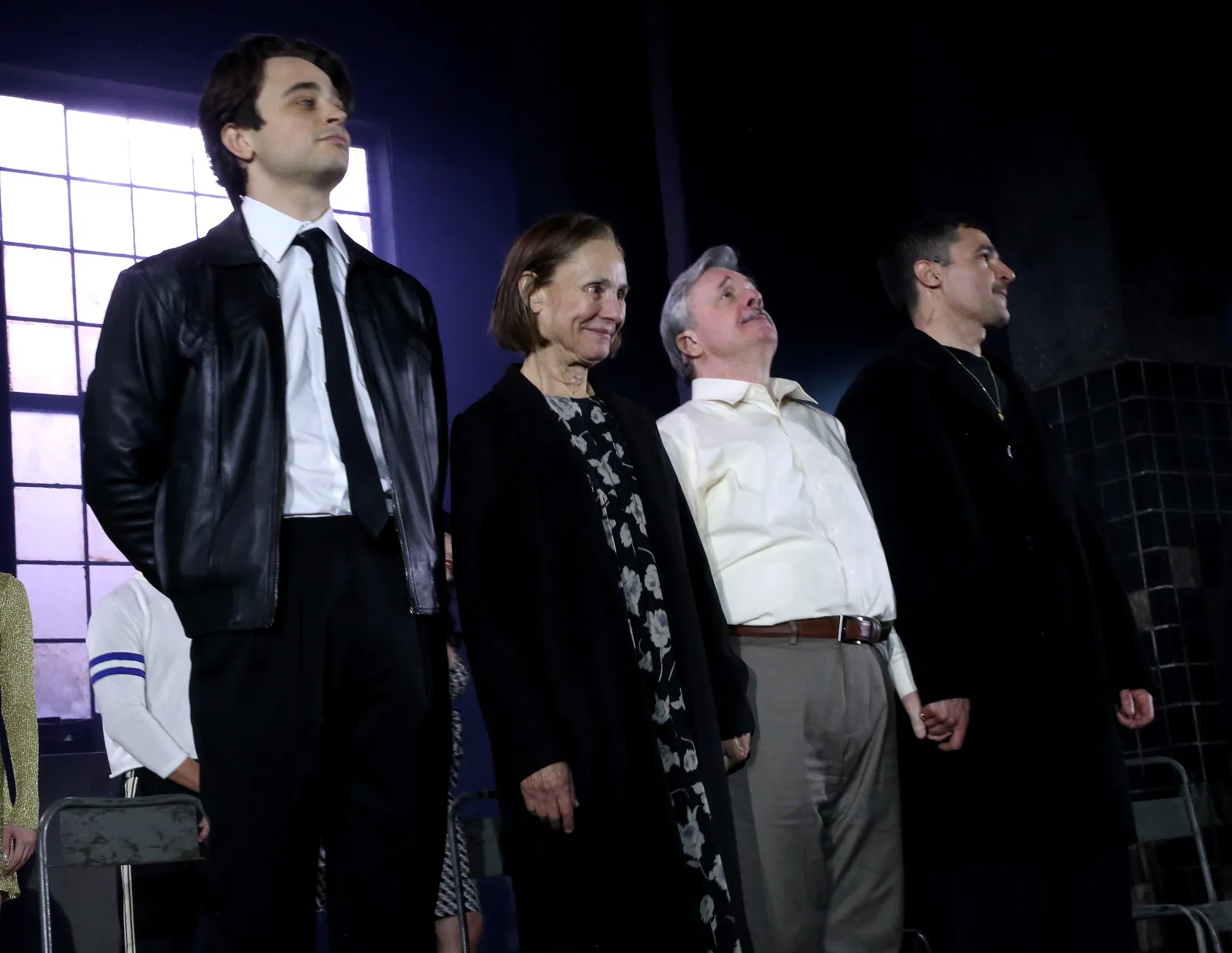 NEW YORK, NEW YORK - APRIL 9: (L-R) Ben Ahlers, Laurie Metcalf, Nathan Lane and Christopher Abbott during the opening night for the new revival of Arthur Miller's "Death of a Salesman" on Broadway at The Winter Garden Theatre on April 9, 2026, in New York City. (Photo by Bruce Glikas/Getty Images)