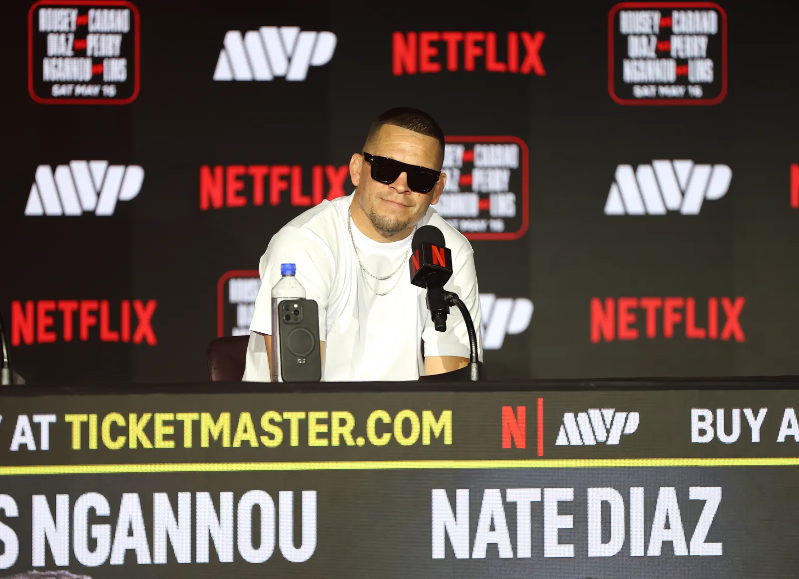NEW YORK, NY - APRIL 15: Nate Diaz attends Rousey vs. Carano NYC Press Conference at The Palladium on April 15, 2026 in New York, New York. (Photo by Sarah Stier/Getty Images for Netflix)