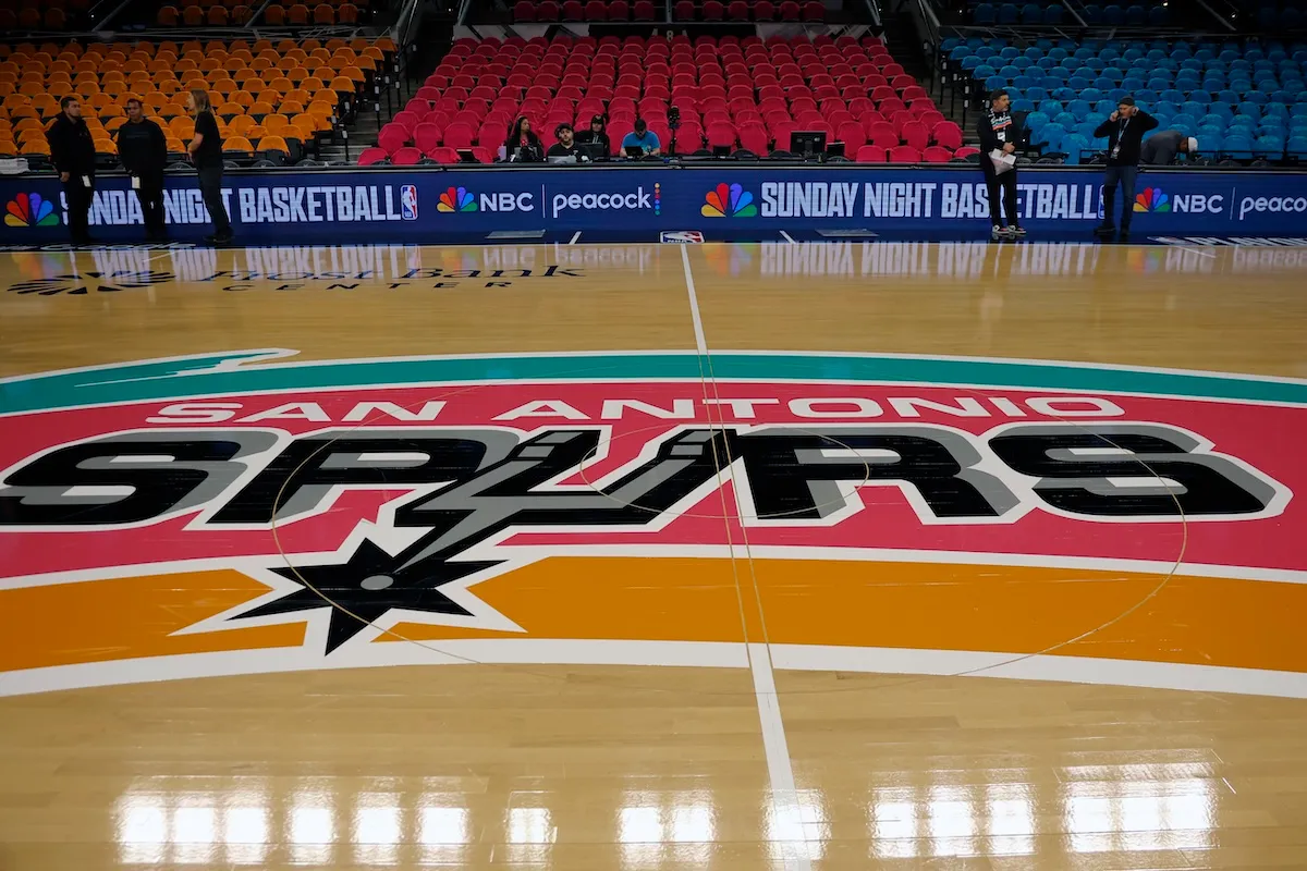 View of San Antonio Spurs court before game against Portland Trail Blazers