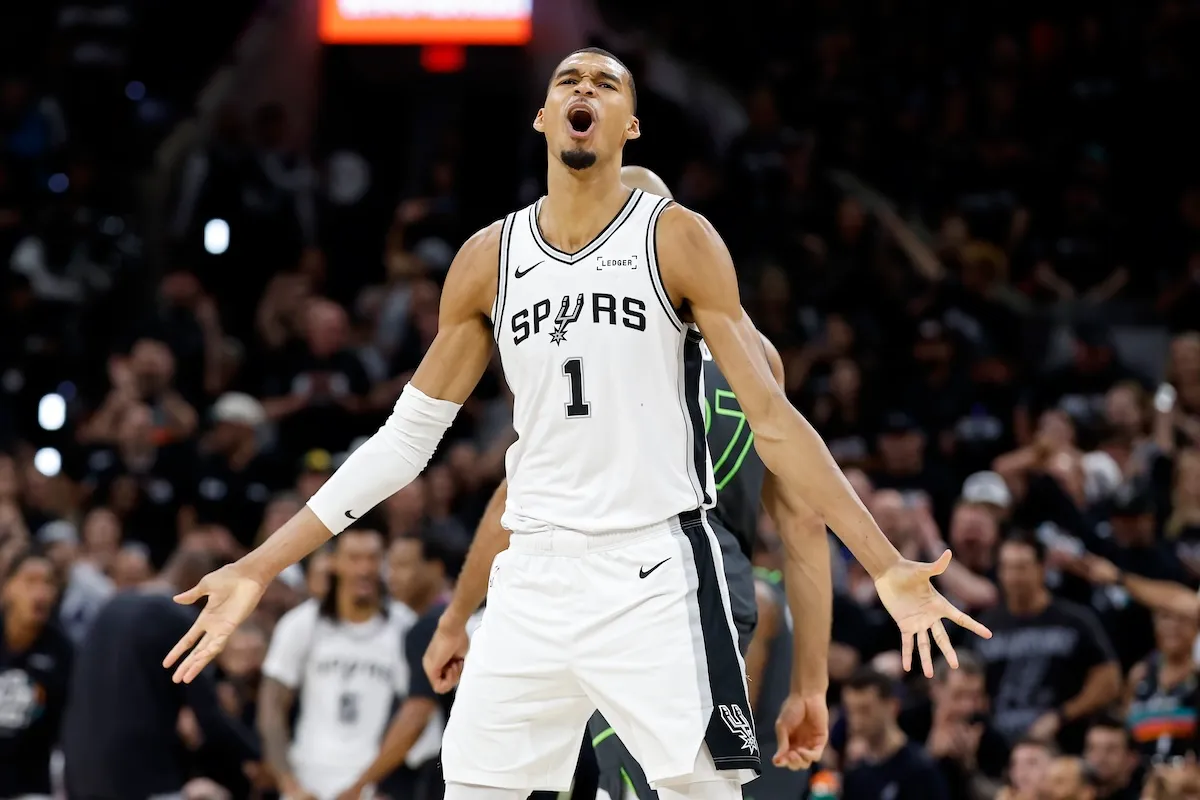 Spurs big man Victor Wembanyama reacts to moment in third quarter against Minnesota Timberwolves
