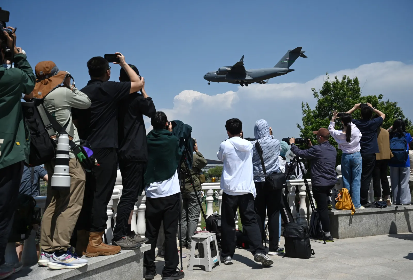 A U.S. Air Force C-17 lands at Beijing Capital Airport in Beijing on May 11, ahead of a visit by U.S. President Donald Trump.