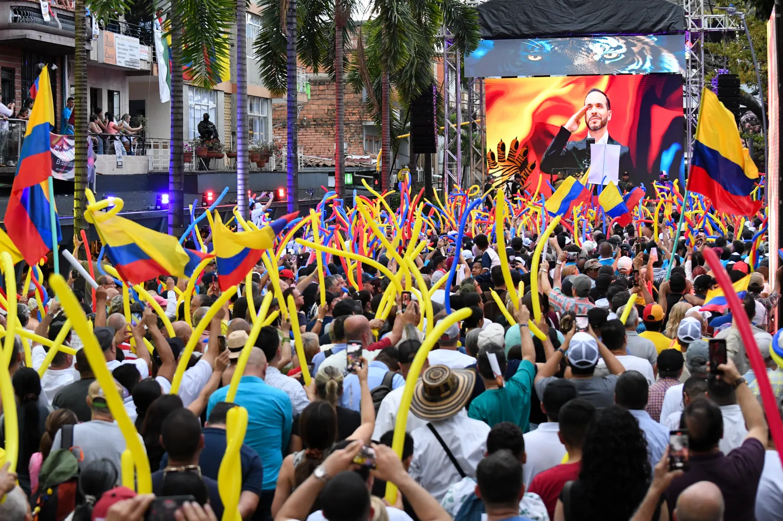Supporters of Colombian right-wing presidential candidate Abelardo De La Espriella attend a campaign rally in Envigado, Colombia, on May 13. (Photo by Jaime Saldarriaga/AFP via Getty Images)