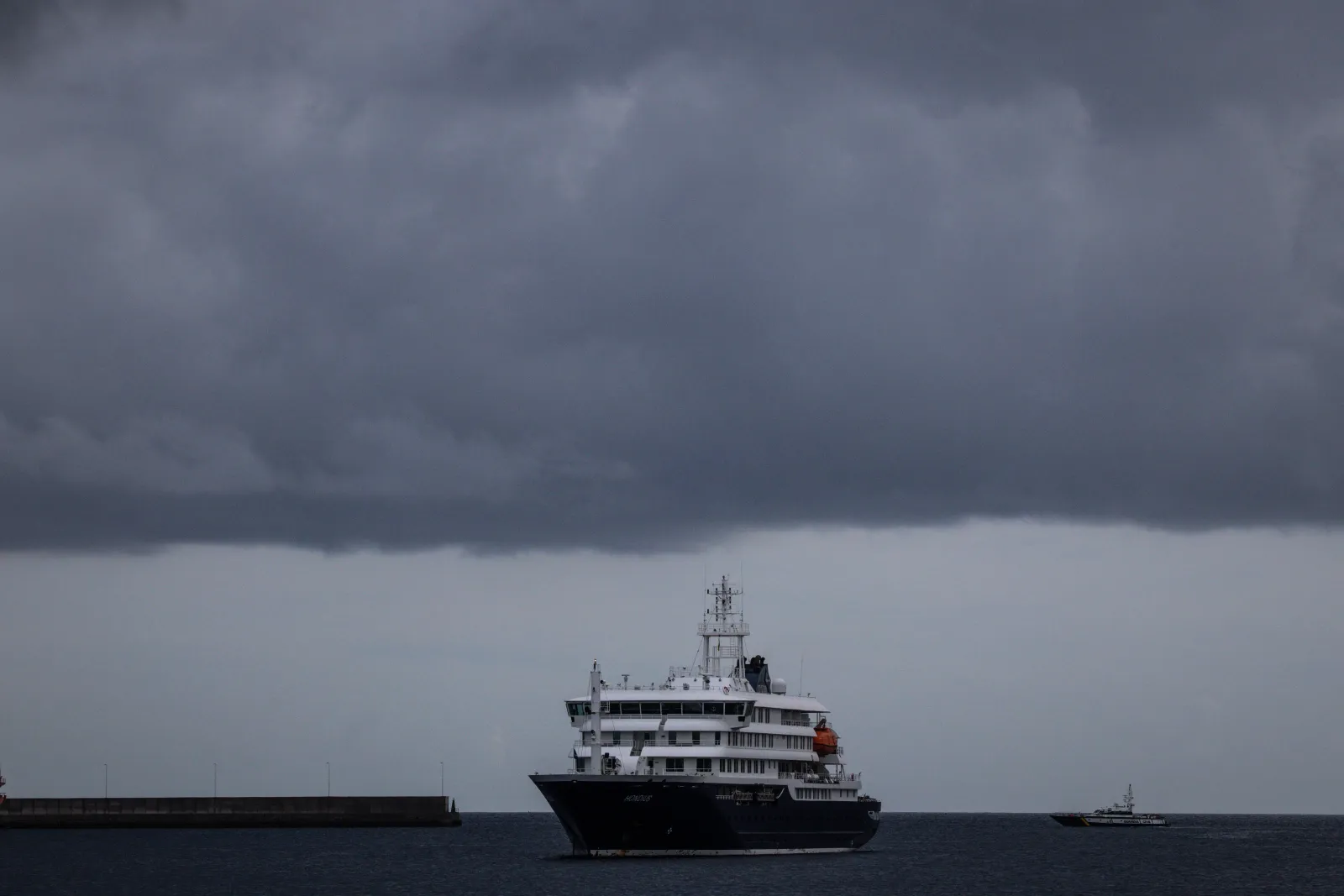 The MV Hondius is seen docked in the Granadilla Port on May 10, 2026 in Tenerife, part of the Canary Islands, Spain