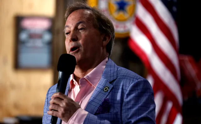 U.S. Senate candidate Ken Paxton speaks to supporters at a campaign stop on May 15 in Little Elm, Texas.