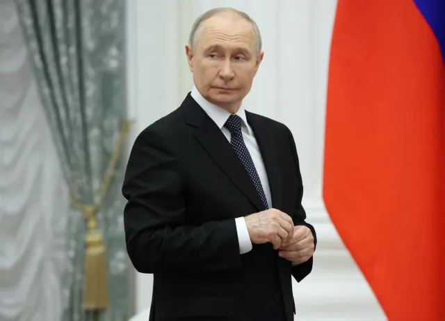 Russian President Vladimir Putin during an award ceremony at the Kremlin, on May 21, 2026 in Moscow, Russia.