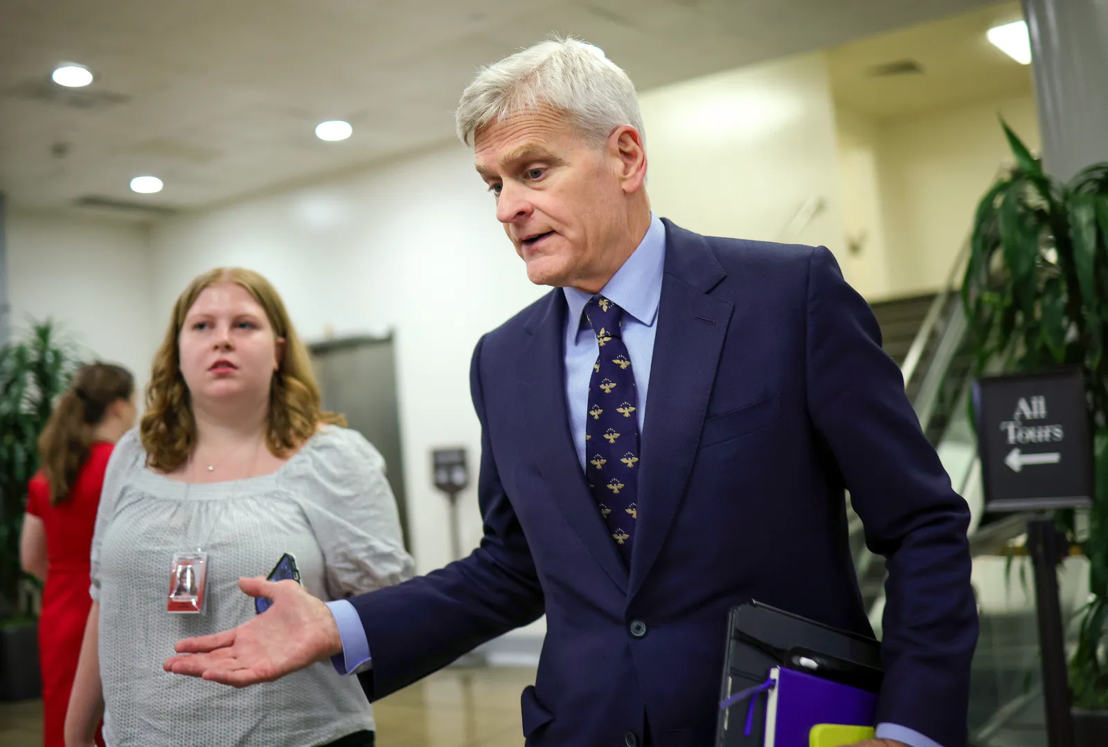 Republican Senator Bill Cassidy walks to the weekly Senate Policy Luncheon at the U.S. Capitol on Tuesday in Washington, D.C. (Photo by Kevin Dietsch/Getty Images)