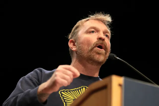 Democratic U.S. Senate candidate Graham Platner speaks in Orono, Maine, on May 24, 2026.