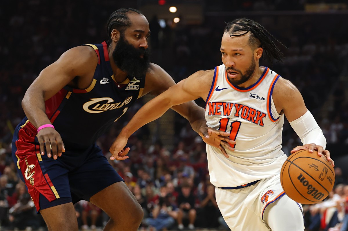 Jalen Brunson defended by James Harden during the Eastern Conference Finals