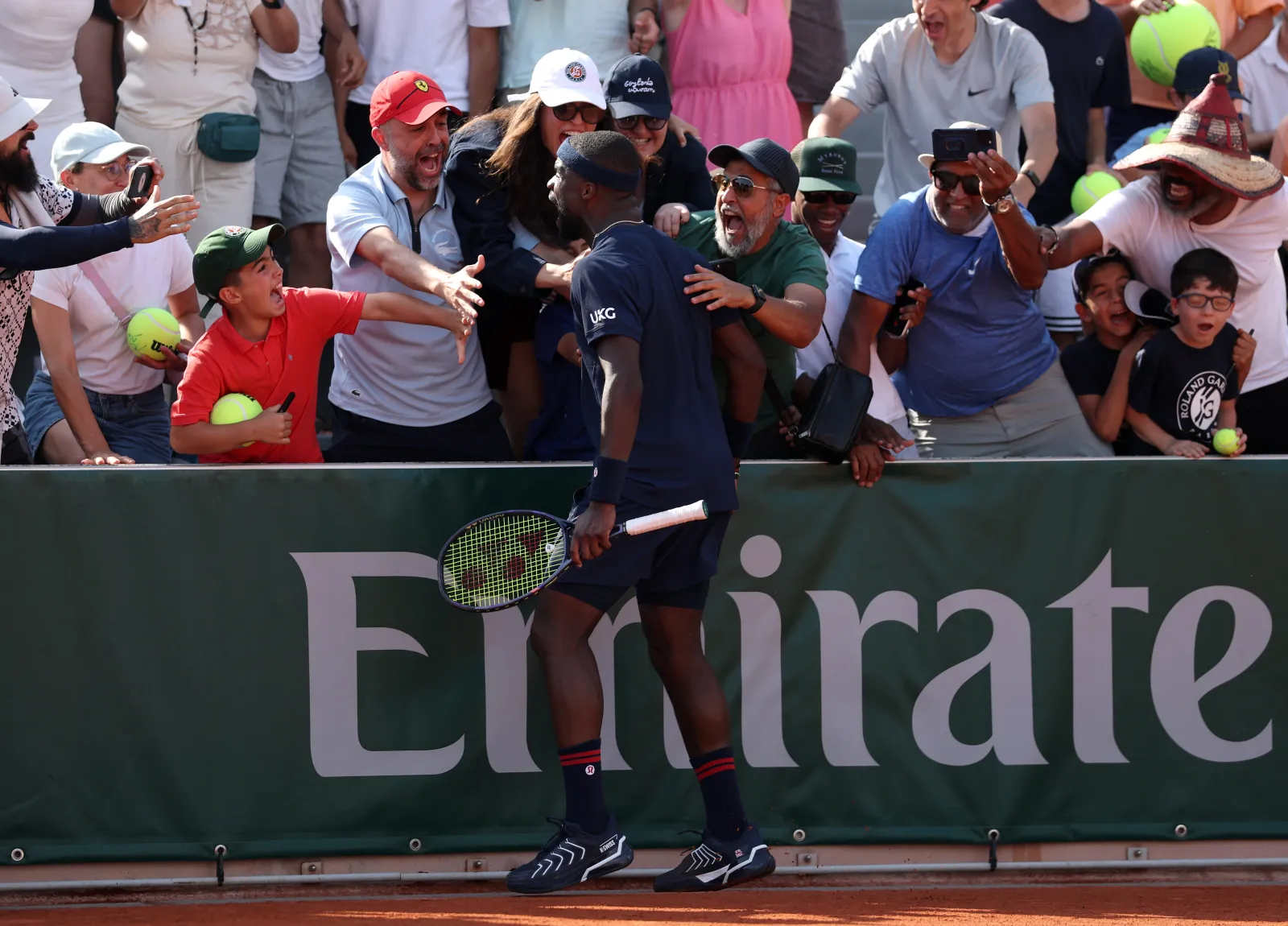 PARIS, FRANCE - MAY 28: Frances Tiafoe of United States celebrates victory in his Men's Singles second round match against Hubert Hurkacz of Poland on Day Five of the 2026 French Open at Roland Garros on May 28, 2026 in Paris, France. (Photo by Dan Istitene/Getty Images)