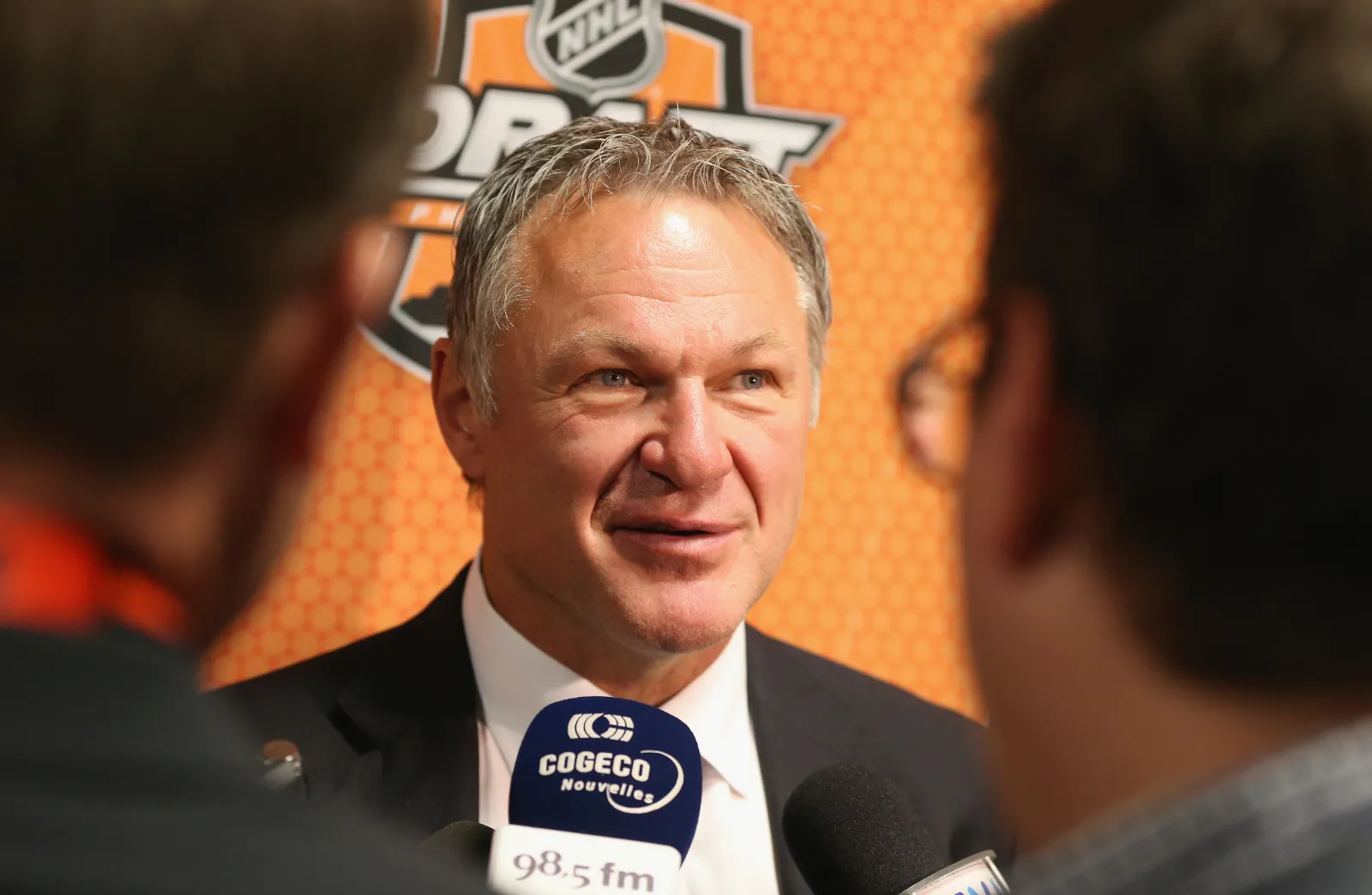 Claude Lemieux speaks to the media on Day Two of the 2014 NHL Draft at the Wells Fargo Center on June 28, 2014 in Philadelphia, Pennsylvania.