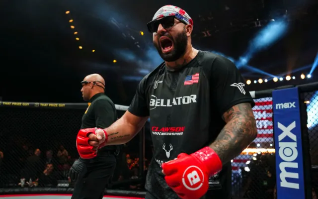 Josh Hokit celebrates after defeating Sean Rose during Bellator Champions Series: San Diego at the Pechanga Arena on September 7, 2024 in San Diego, California.