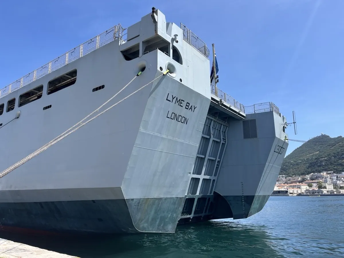 The RFA Lyme Bay is pictured in the British Overseas Territory of Gibraltar on May 29, 2026.