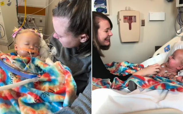 Mady in hospital and with her mom Kory.