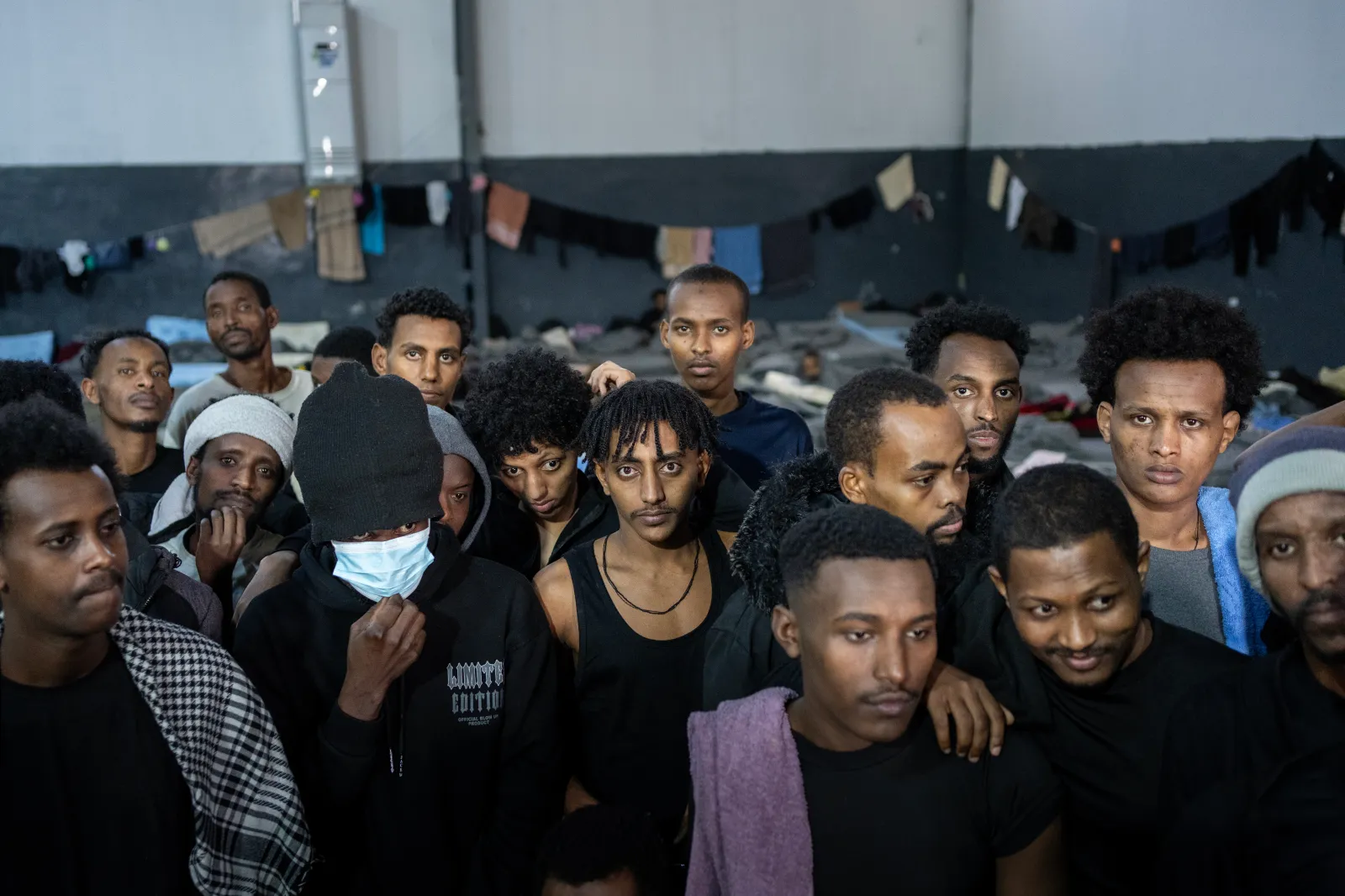 Held Indefinitely The detention centers have been known for their appalling conditions. Many of the men, pictured here on April 5, have been awaiting release for an average of six months in collective cell number 1/6 of a migrant detention center in Tajoura.