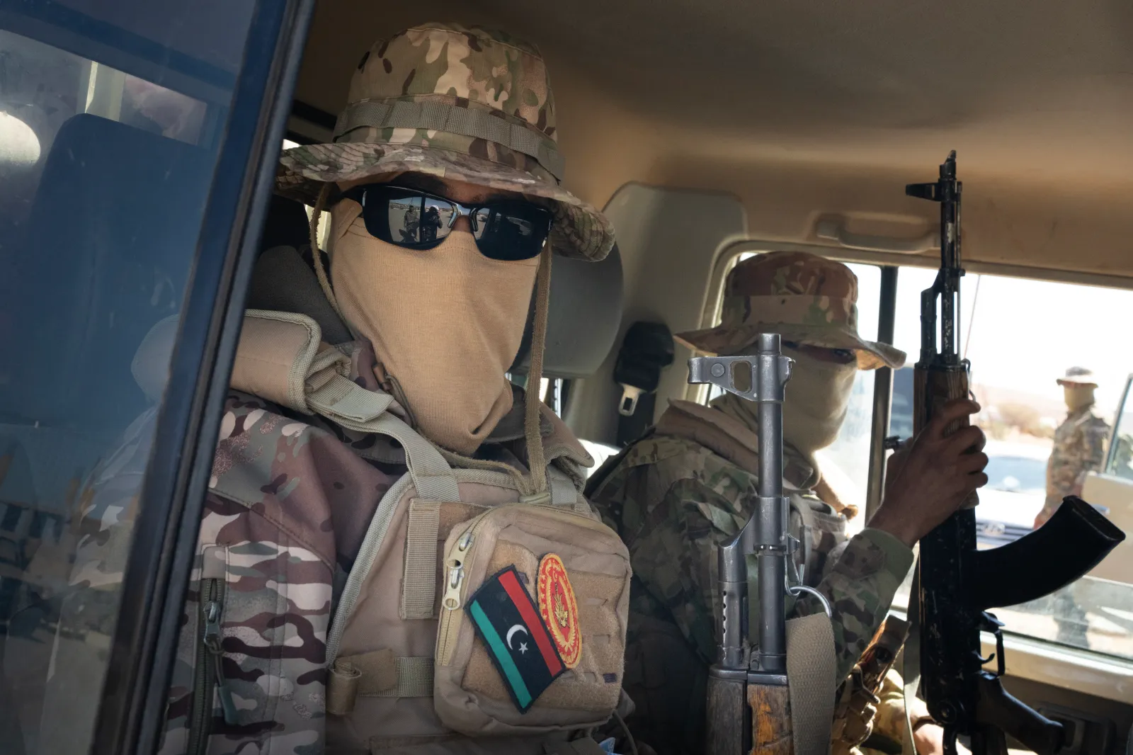 On PatrolIn a convoy of Brigade 444, a powerful militia operating under Tripoli’s authorities, near Bani Walid on April 10. The unit patrols areas under government control, intercepting migrants along key inland routes.