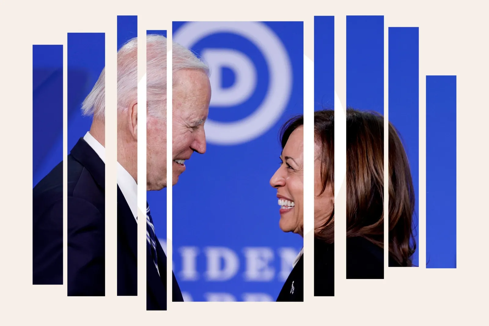 Then-U.S. Vice President Kamala Harris greets U.S. then-President Joe Biden as he walks onstage during the Democratic National Committee winter meeting on February 3, 2023 in Philadelphia, Pennsylvania.