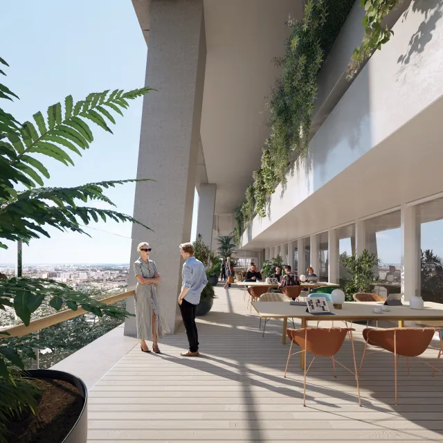 Rendering of the loggia space at the Triangle.