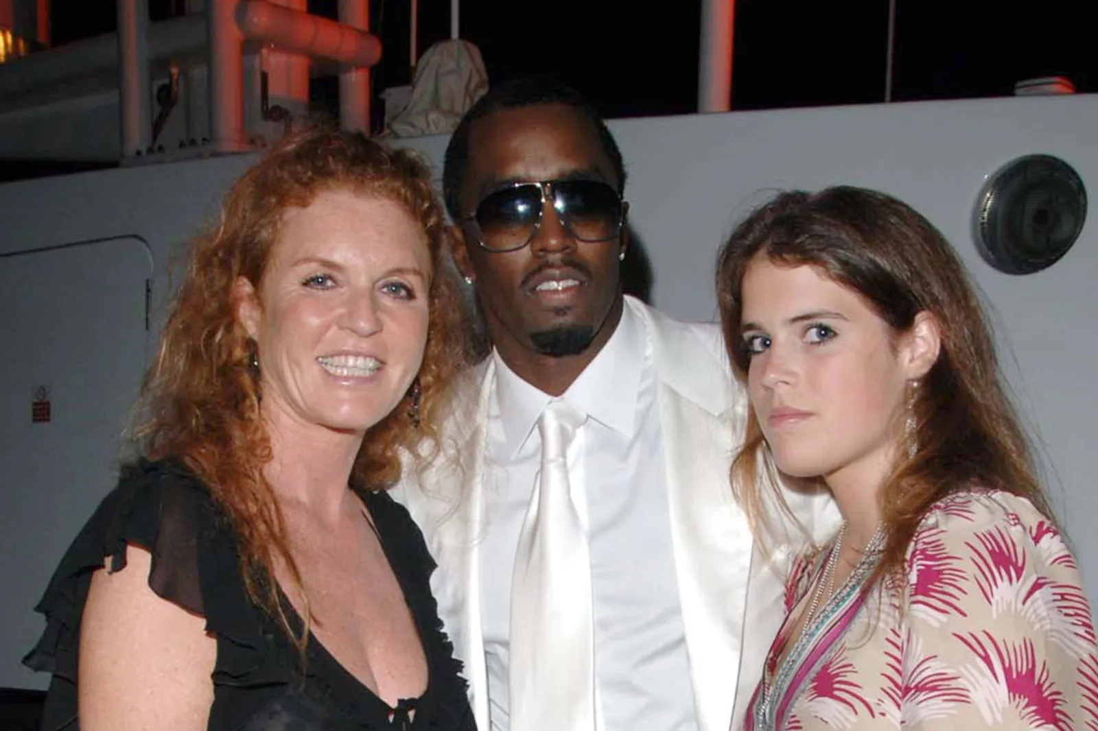 Sarah Ferguson poses alongside Sean 'Diddy' Combs and her daughter Princess Eugenie, aged 16, at the launch of Combs' 