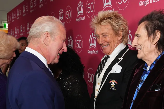 King Charles III meets Sir Rod Stewart and Ronnie Wood as they attend 'A King's Trust 50th Anniversary Celebration' at Royal Albert Hall, in London, England, on May 11, 2026.