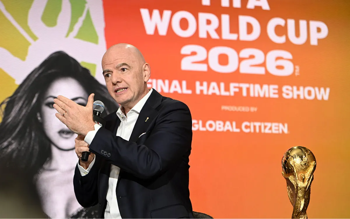Gianni Infantino, FIFA President, appears onstage at the announcement of the FIFA World Cup Final Halftime Show during Global Citizen NOW 2026 at Spring Studios on May 14, 2026 in New York City