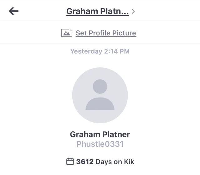 The Kik profile of Graham Platner no longer features a shirtless photo of the Maine Senate candidate.