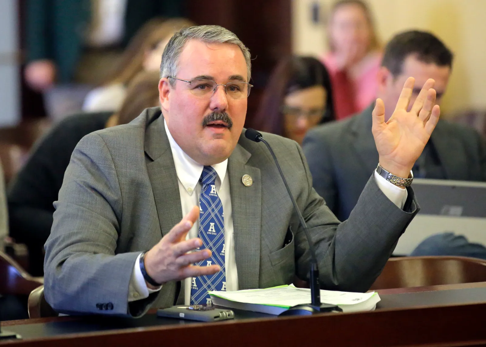 Lee Perry speaks during a hearing at the Utah state Capitol, in Salt Lake City, February 22, 2017.