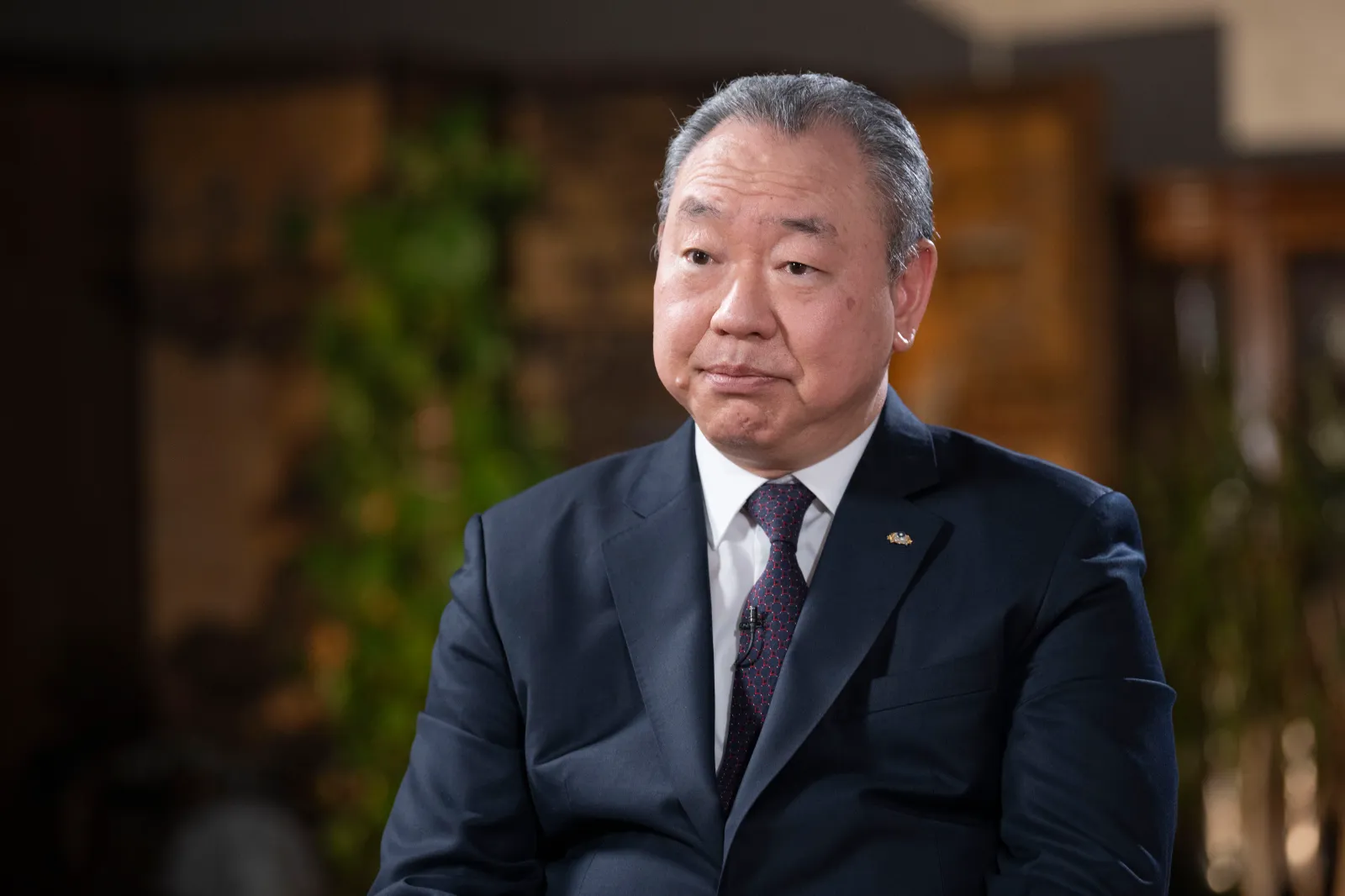 Taiwan's top diplomat in Washington, Alexander Tah-Ray Yui, listens during an interview with The Associated Press on January 18, 2024, in Washington. (AP Photo/Kevin Wolf)