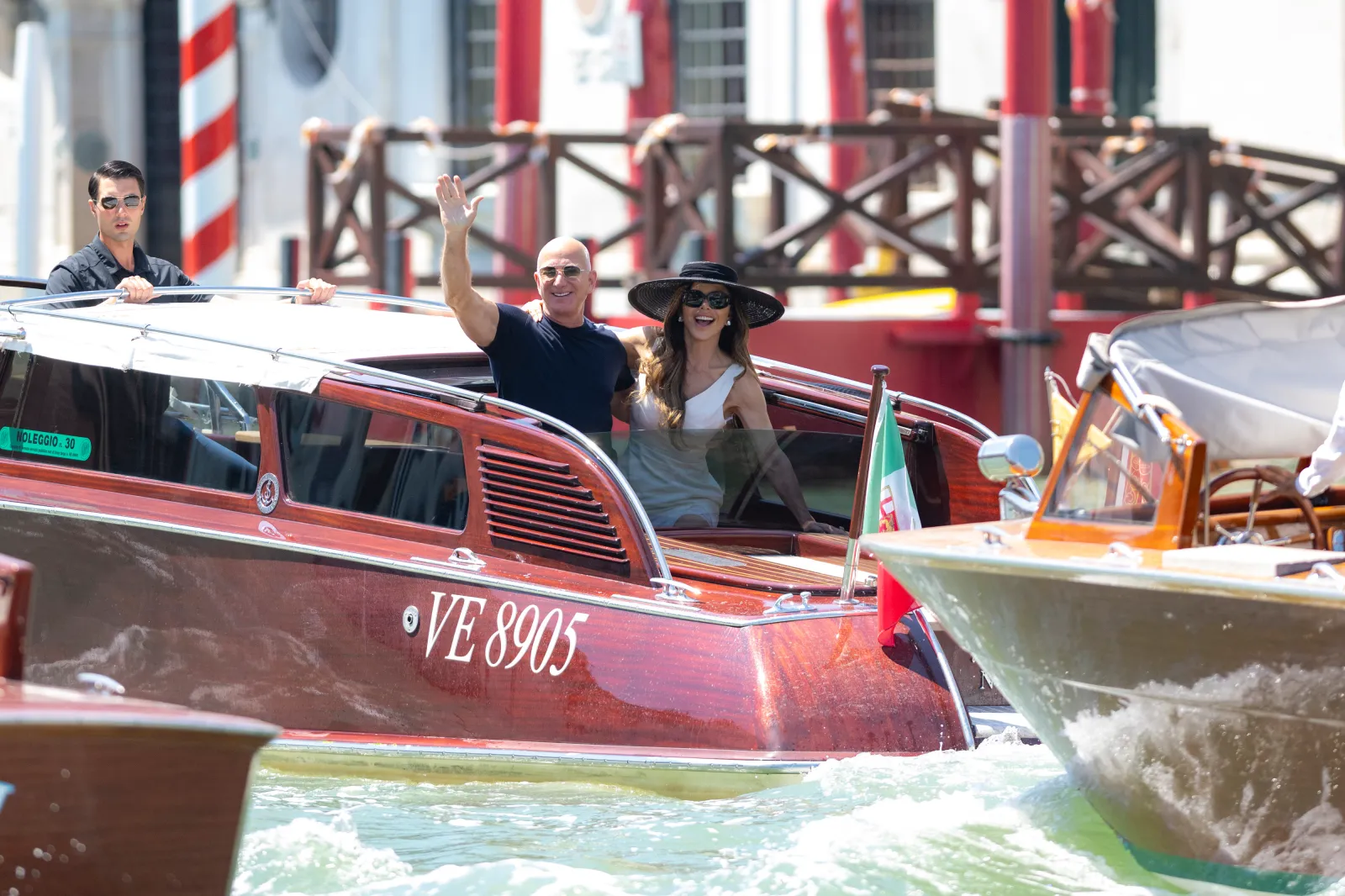 Lauren Sanchez and Jeff Bezos are seen during their wedding party on June 29, 2025, in Venice, Italy.