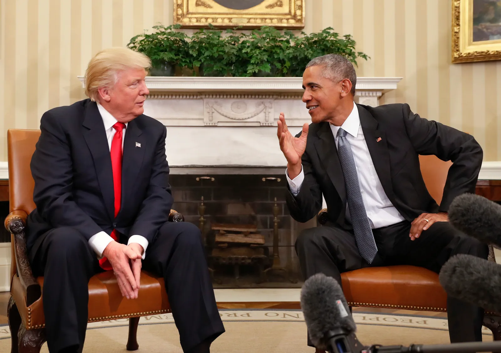 Then-President Barack Obama meets with President-elect Donald Trump in the Oval Office of the White House in Washington on November 10, 2016. (AP Photo/Pablo Martinez Monsivais, File)