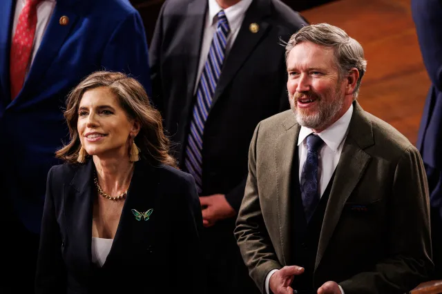 Nancy Mace and Thomas Massie attend Trump's State of the Union address at the U.S. Capitol on February 24, 2025 in Washington, D.C.