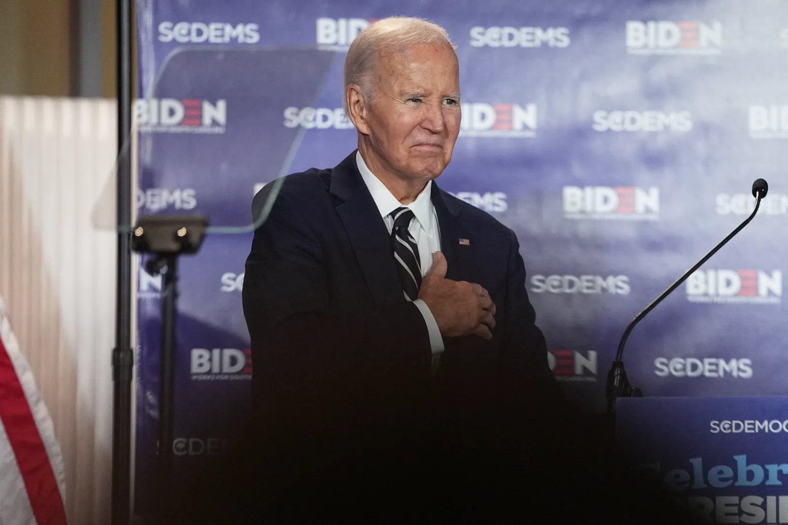 Former President Joe Biden speaks to the South Carolina Democratic Party on February 27 in Columbia. (AP Photo/Matt Kelley)