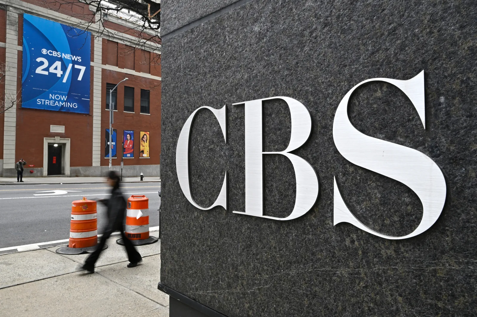 Exterior view of CBS Broadcast Inc. Center and Offices on Manhattan's West Side, New York City, March 22, 2026. (Photo by Anthony Behar/Sipa USA)(Sipa via AP Images)
