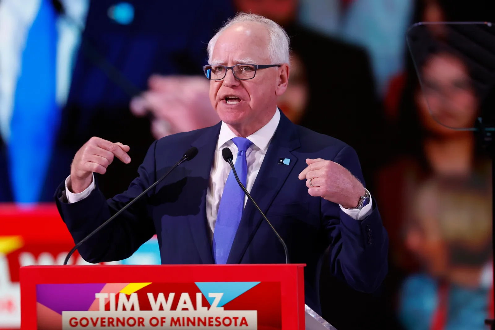 Minnesota Governor Tim Walz speaks in Barcelona, Spain, on April 18, 2026.
